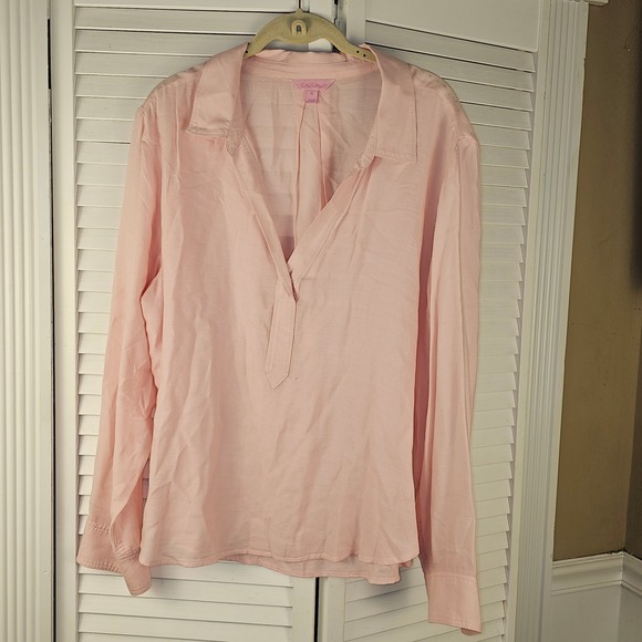Lilly Pulitzer Tops - Lilly Pulitzer Womens Pink Gianna Popover Blouse Shirt‎ Top XL